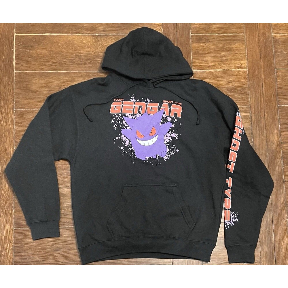 Pokemon Gengar Ghost Type Black Graphic Hoodie Sweatshirt - Mens Medium NWOT
